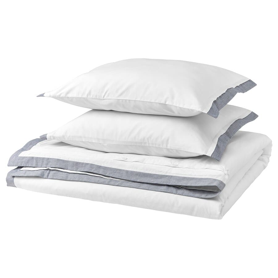 Комплект постельного белья Ikea Tatelsmygare, 3 предмета, 240x220/50x60 см, белый/серовато-синий цена и фото