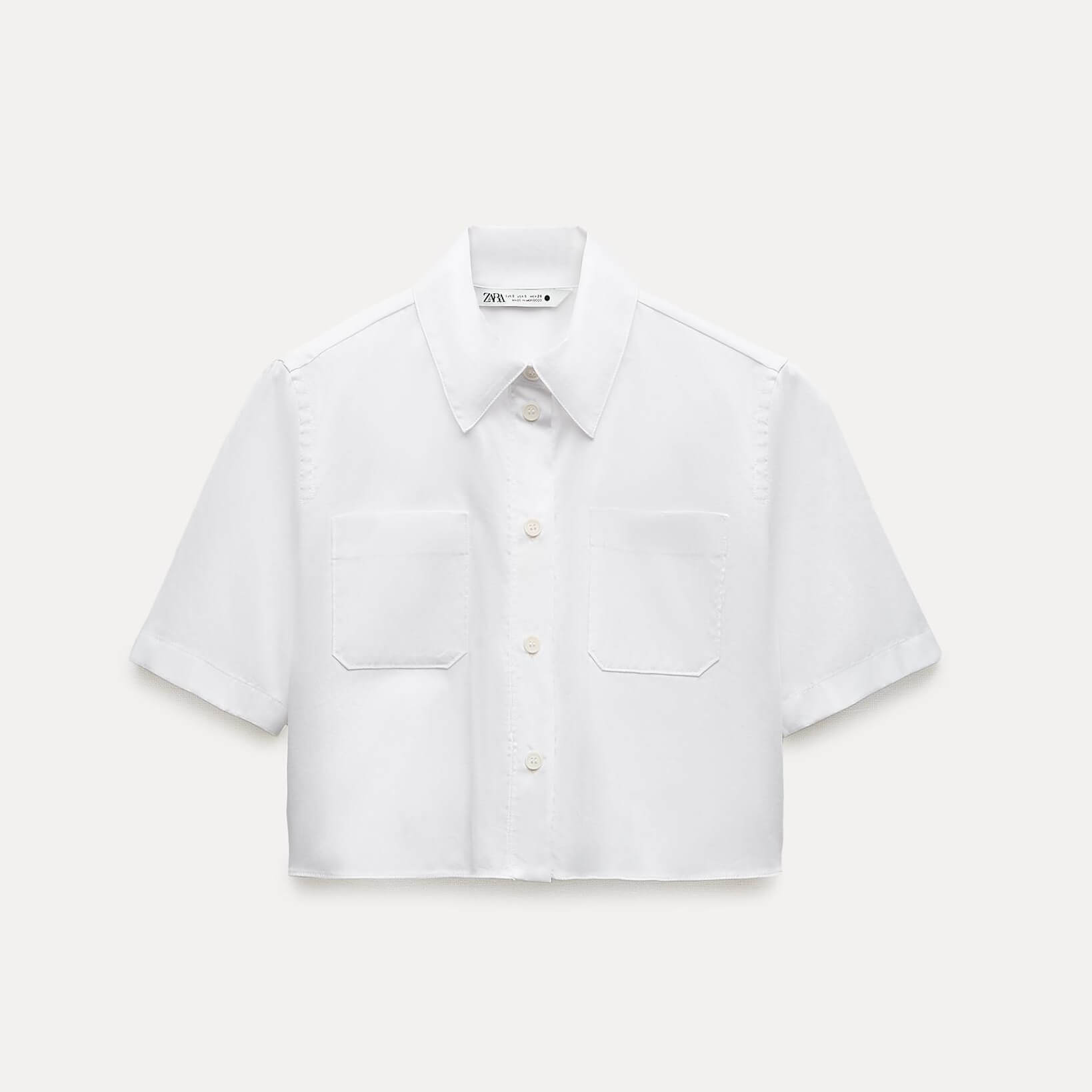 Рубашка Zara ZW Collection Cropped With Pockets, белый рубашка zara textured with pockets бежевый
