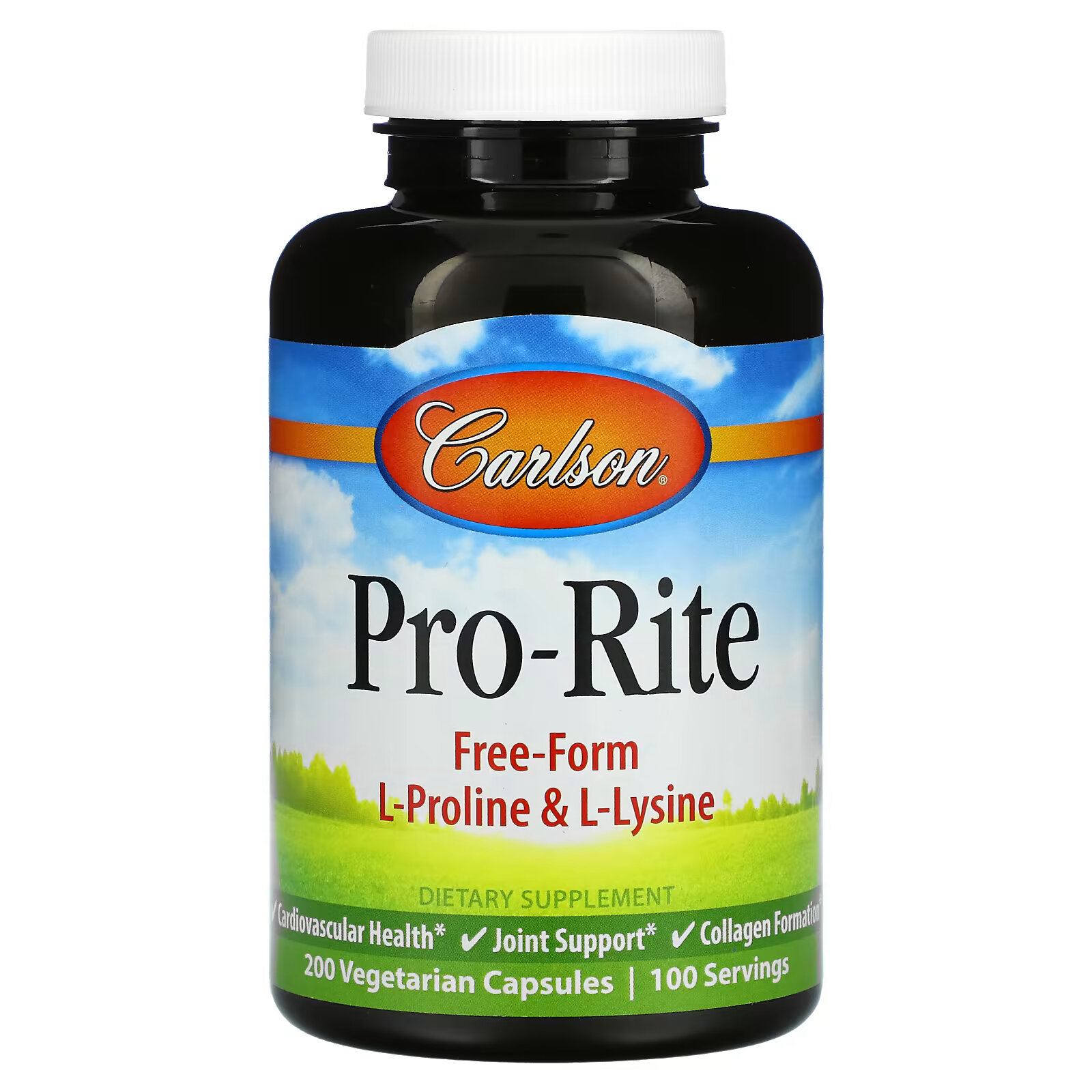 цена Carlson, Pro-Rite, L-пролин и L-лизин в свободной форме, 200 вегетарианских капсул