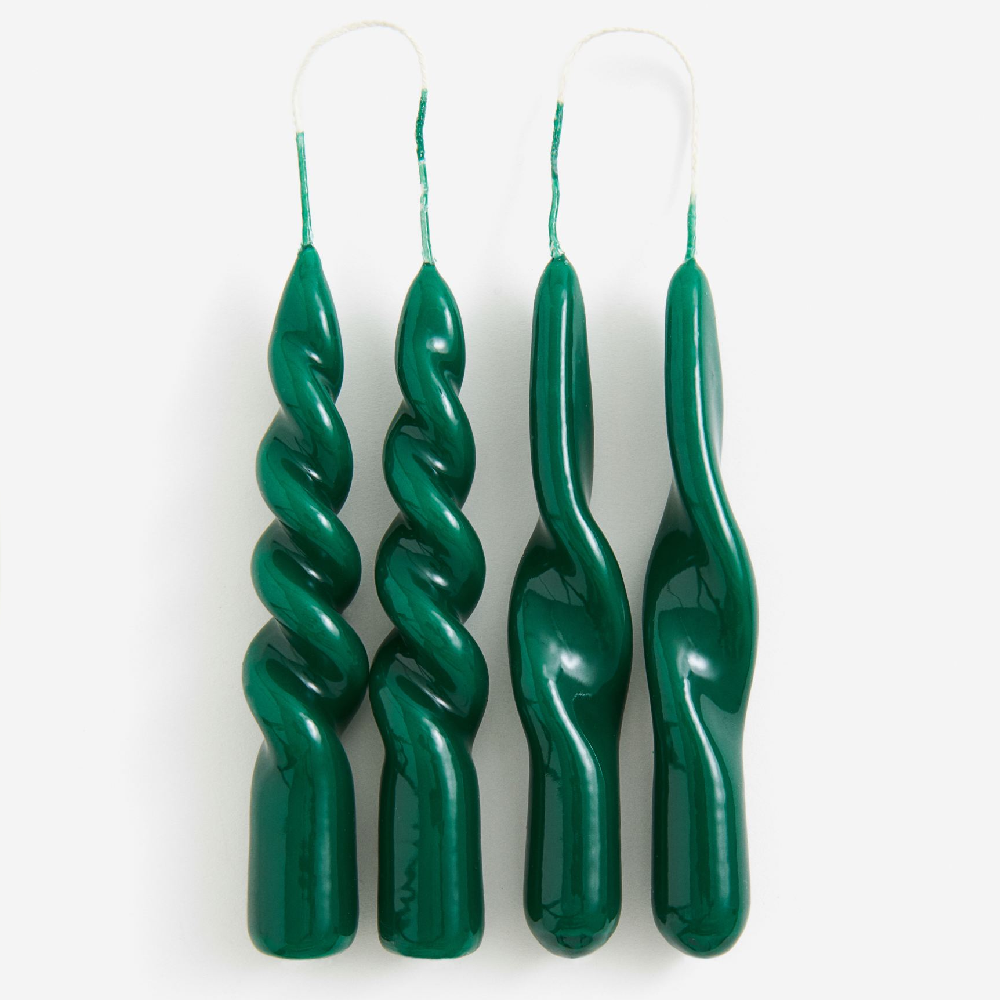 Комплект свечей H&M Home Mini Spiral, 4 предмета, зеленый