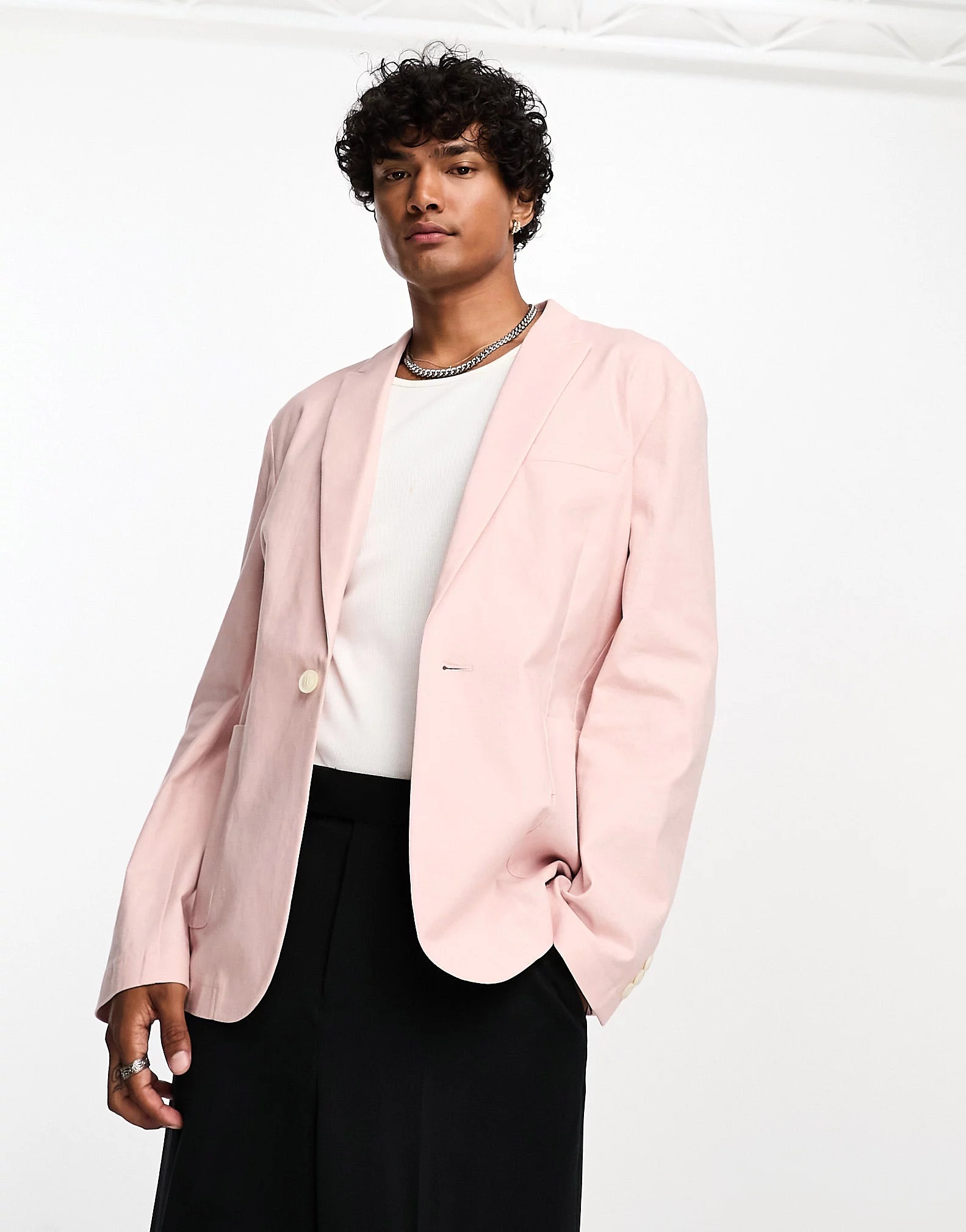 Пиджак Asos Design Skinny Linen Mix Suit, розовый