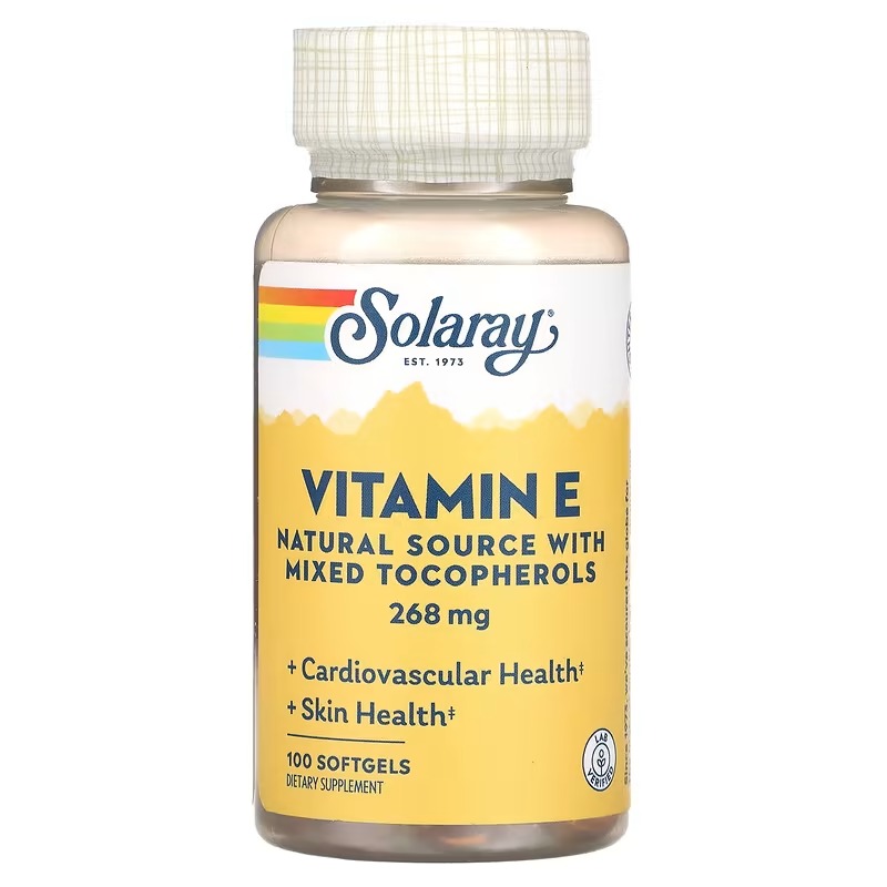 Витамин Е, 268 мг (400 МЕ), 100 мягких таблеток, Solaray solgar витамин е природного происхождения 268 мг 400 ме 250 мягких желатиновых капсул
