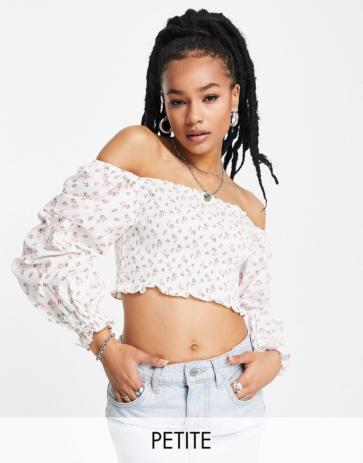 

Белый топ с короткими рукавами Topshop Petite prairie