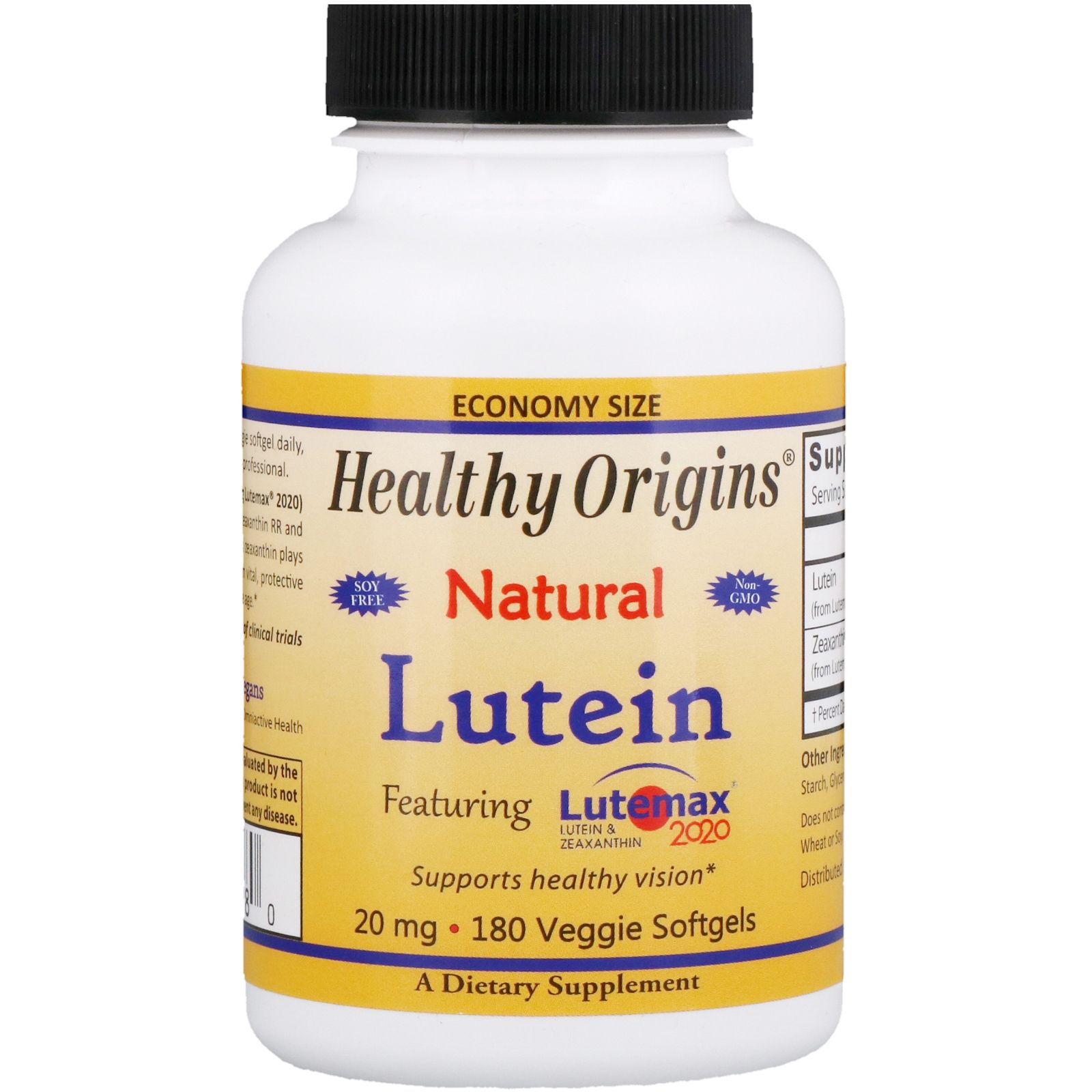 Healthy Origins Лютеин натуральный 20 мг 180 капсул в растительной оболочке