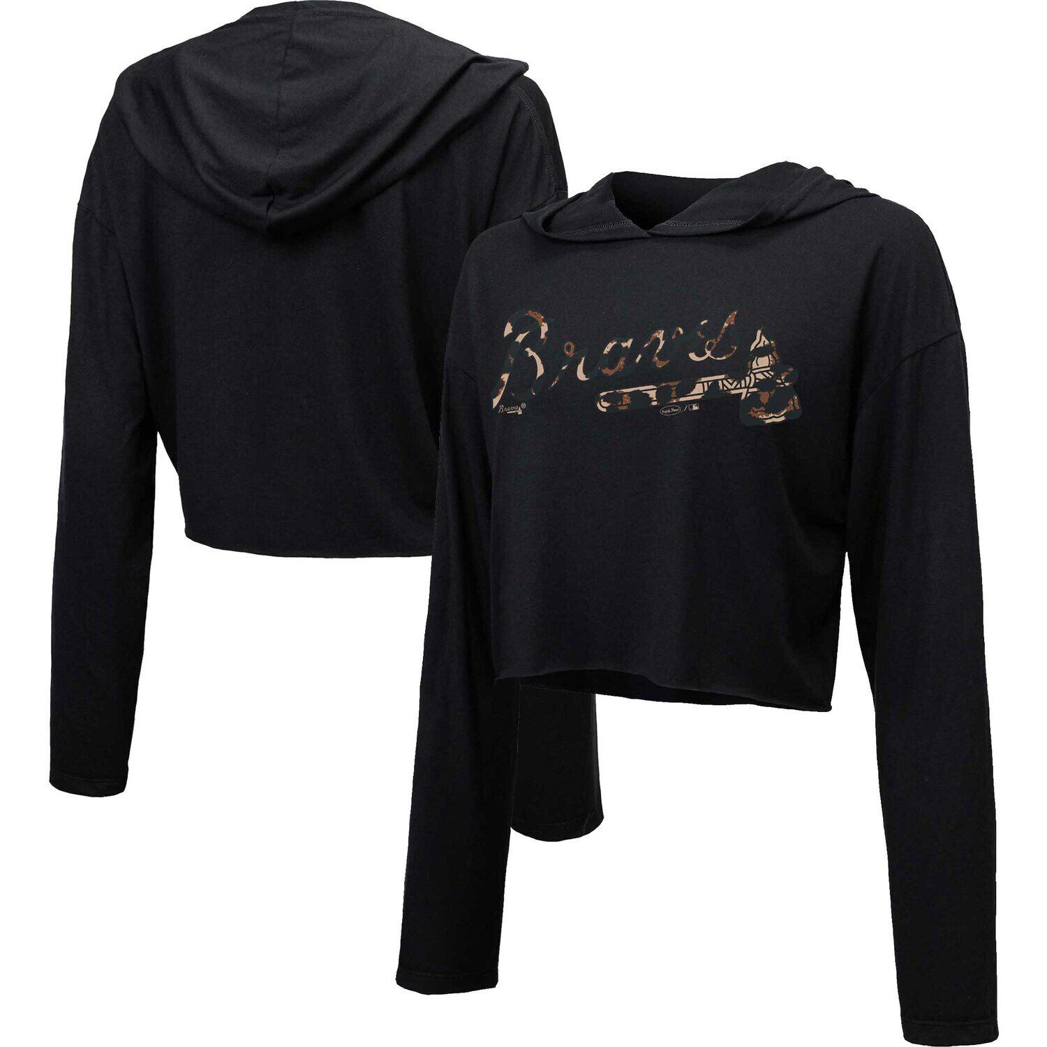 

Черная женская укороченная толстовка с леопардовым принтом Majestic Threads Atlanta Braves Majestic
