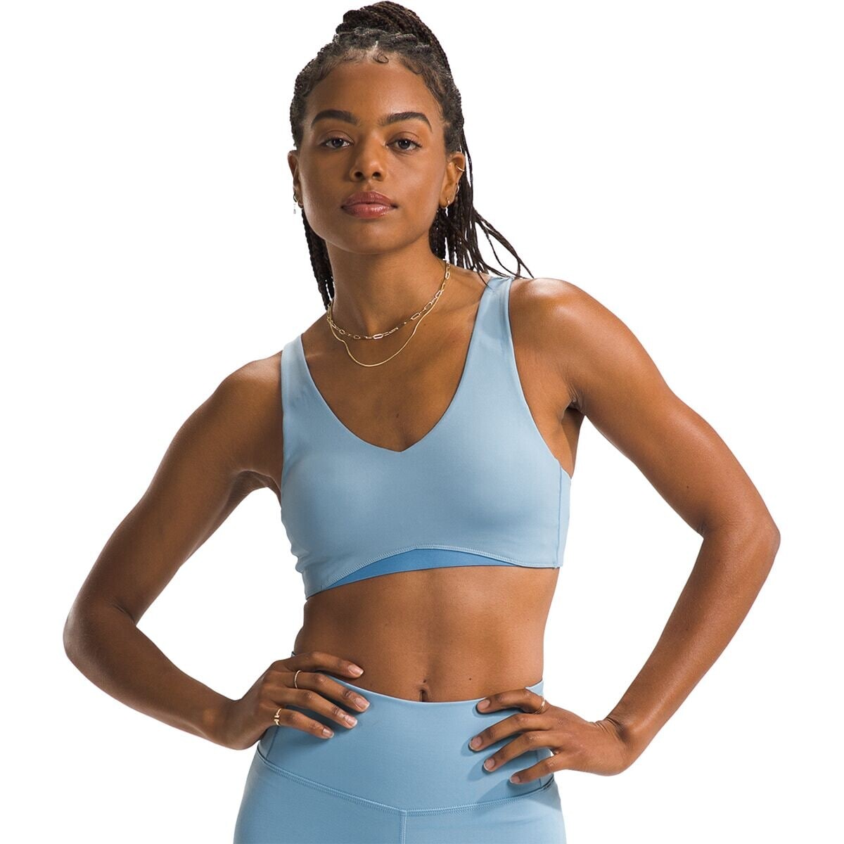 

Блестящий бюстгальтер dune sky valley The North Face, цвет steel blue/indigo stone