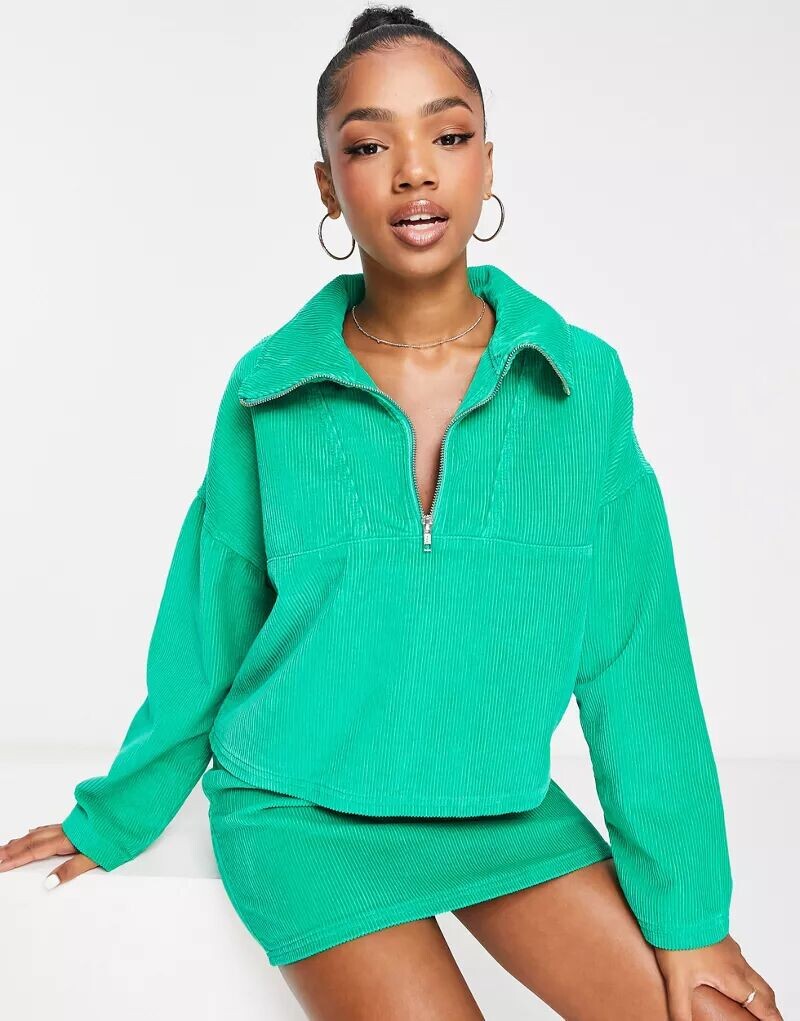 

Зеленый вельветовый топ с короткой молнией ASOS
