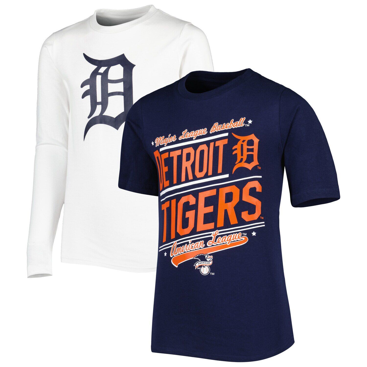 

Комплект темно-синих/белых комбинированных футболок Youth Stitches Detroit Tigers Stitches