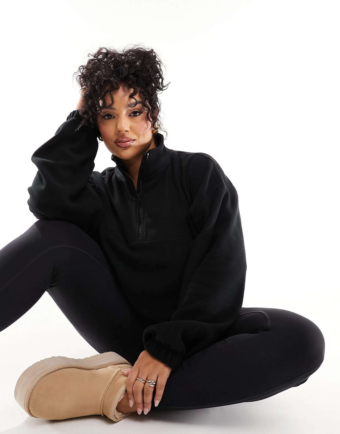 

Черный флисовый флис с полумолнией ASOS DESIGN Curve