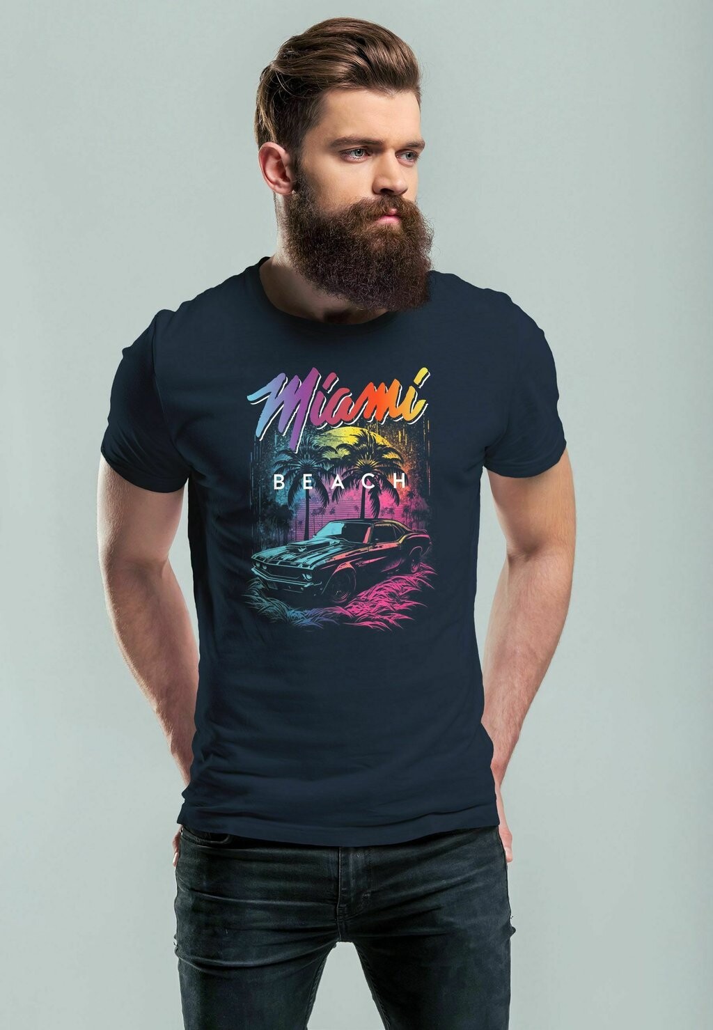 

Футболка с принтом MIAMI USA OLDTIMER CAR PALMEN PRINT FASHION Neverless, цвет navy