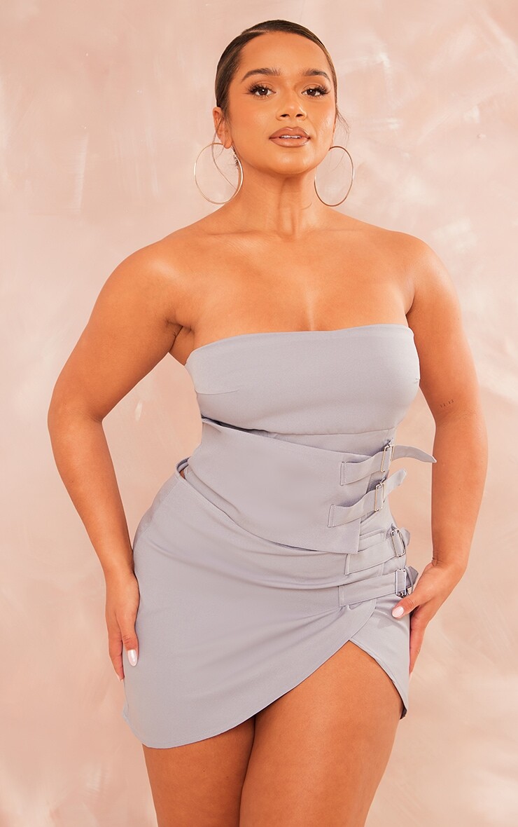 

PrettyLittleThing Серый тканый корсет с пряжкой Shape
