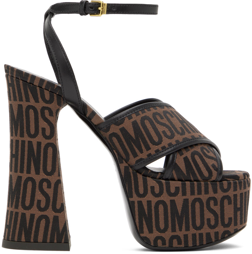 

Moschino Коричнево-черные жаккардовые туфли с логотипом, Черный