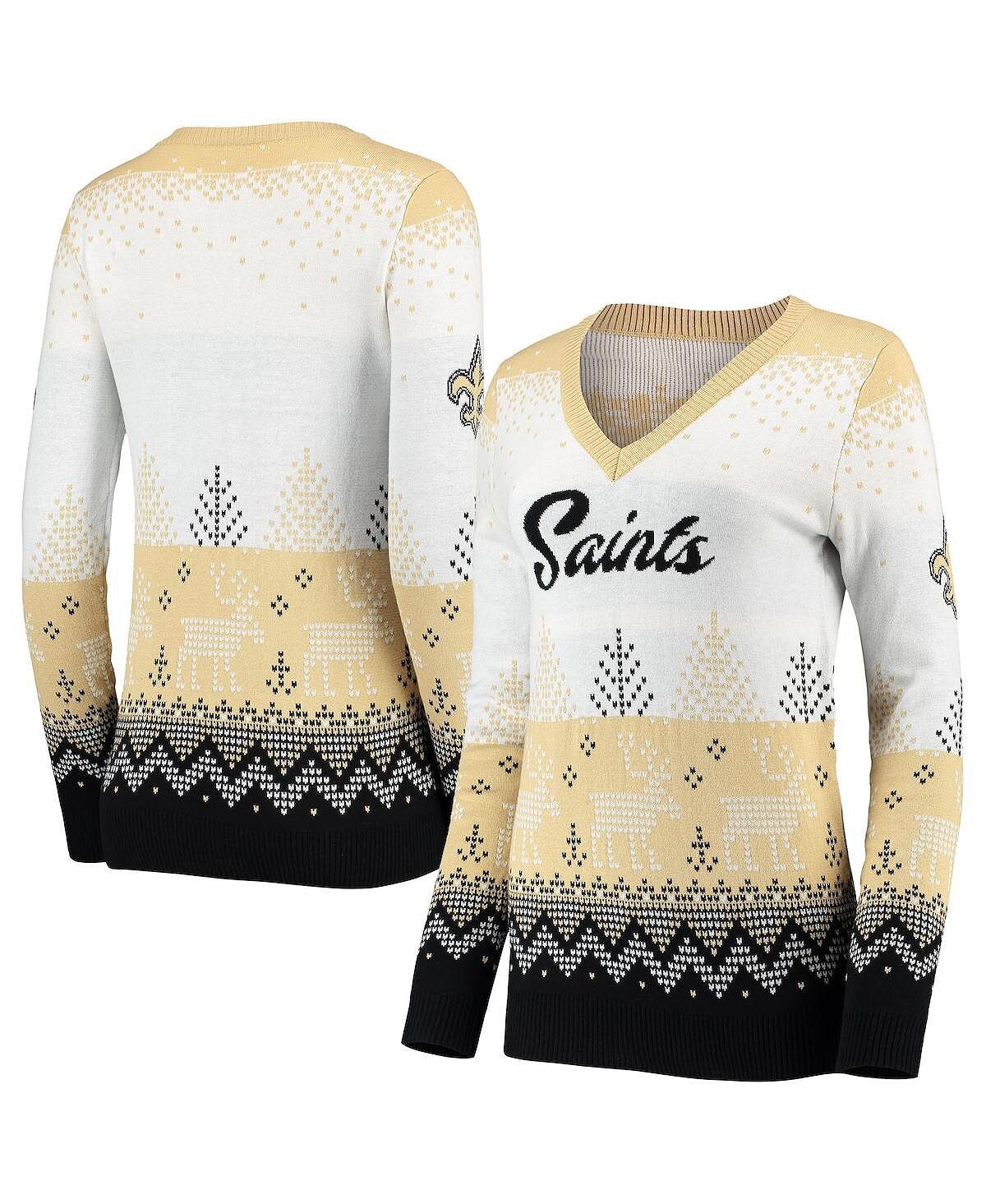 

Женский бело-черный пуловер с v-образным вырезом New Orleans Saints Ugly FOCO