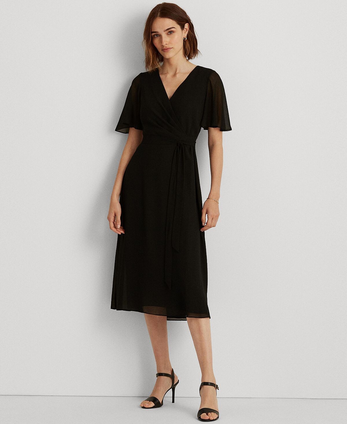 

Платье Georgette с развевающимися рукавами Lauren Ralph Lauren, черный