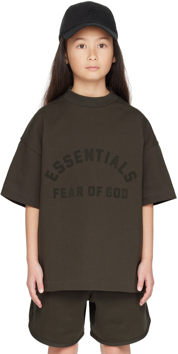

Детская серая футболка с круглым вырезом Fear Of God Essentials, цвет Ink