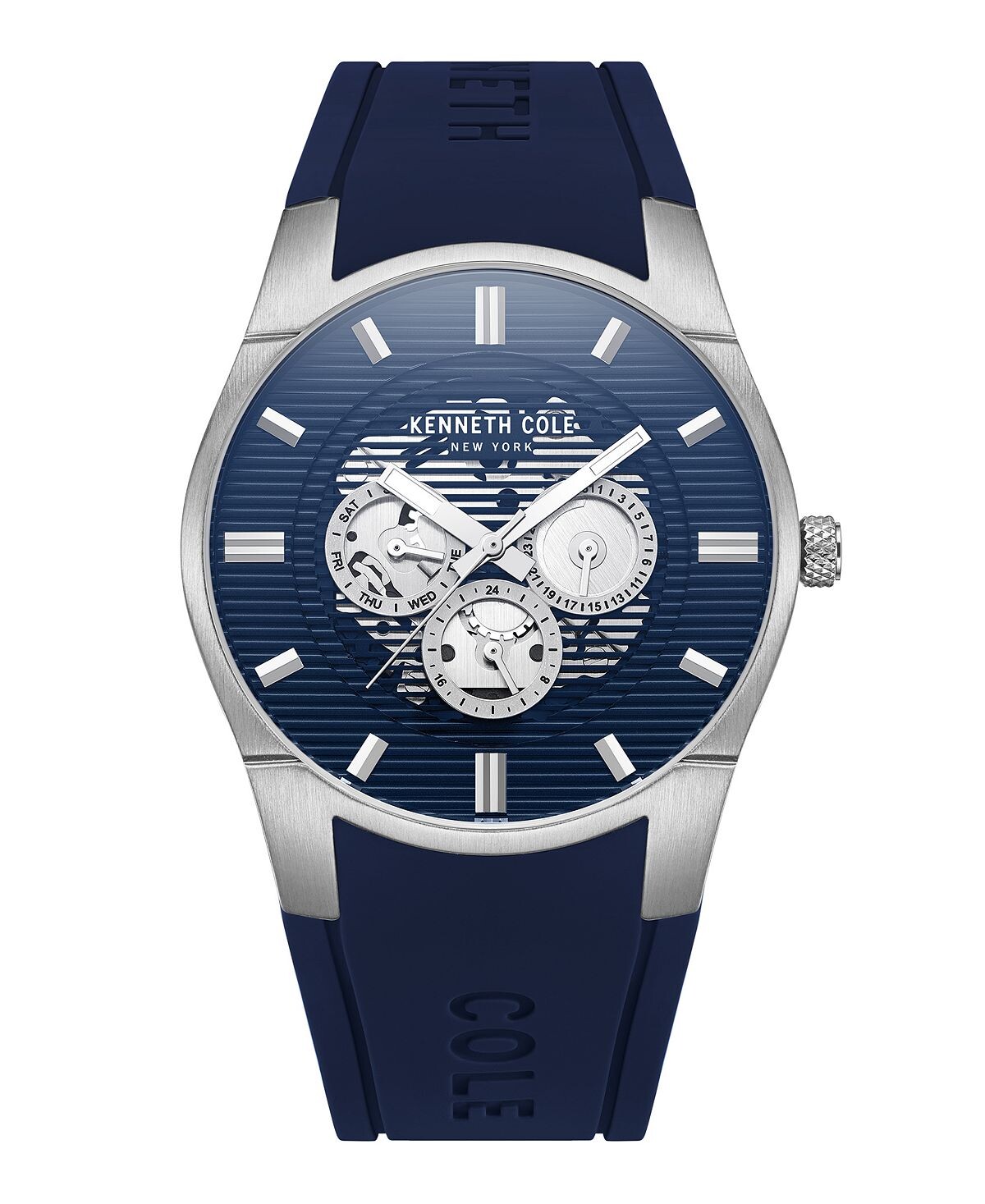 

Мужские многофункциональные часы с синим силиконовым ремешком, 42 мм Kenneth Cole New York