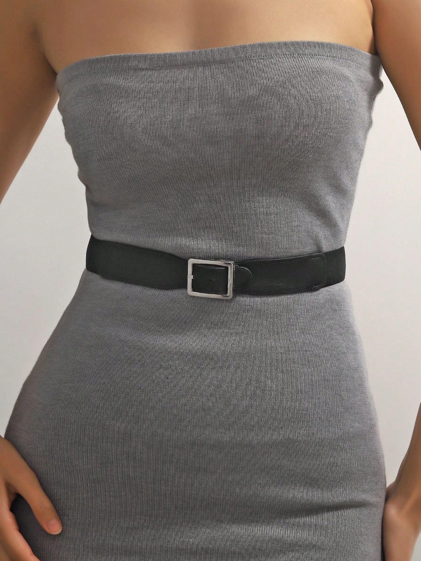 1 шт. женский эластичный пояс из искусственной кожи с декоративной круглой пряжкой для рубашки и длинного платья, черный