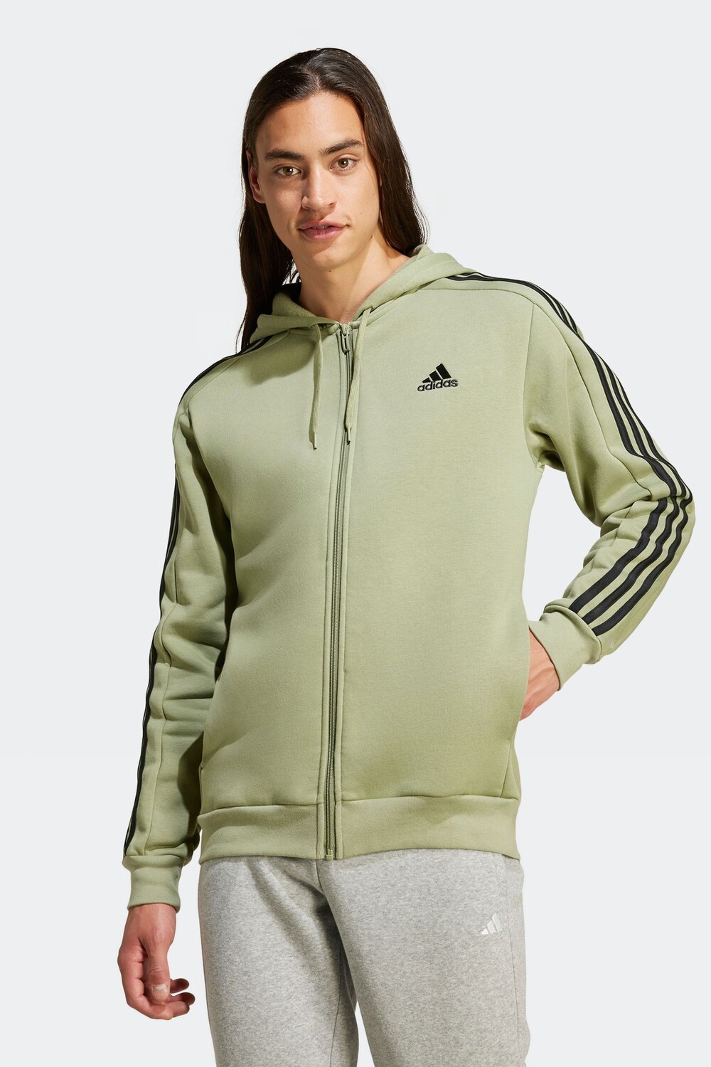 

Толстовка Essentials из флиса с тремя полосками на молнии Adidas, зеленый