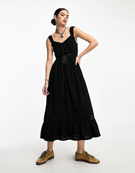 

Черное платье миди на бретельках Reclaimed Vintage priarie