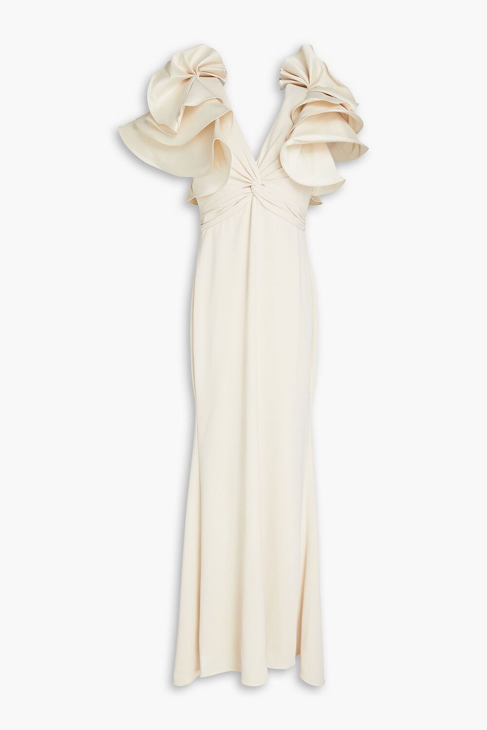 

Платье из фая и крепа с закрученным передом и оборками BADGLEY MISCHKA, экру