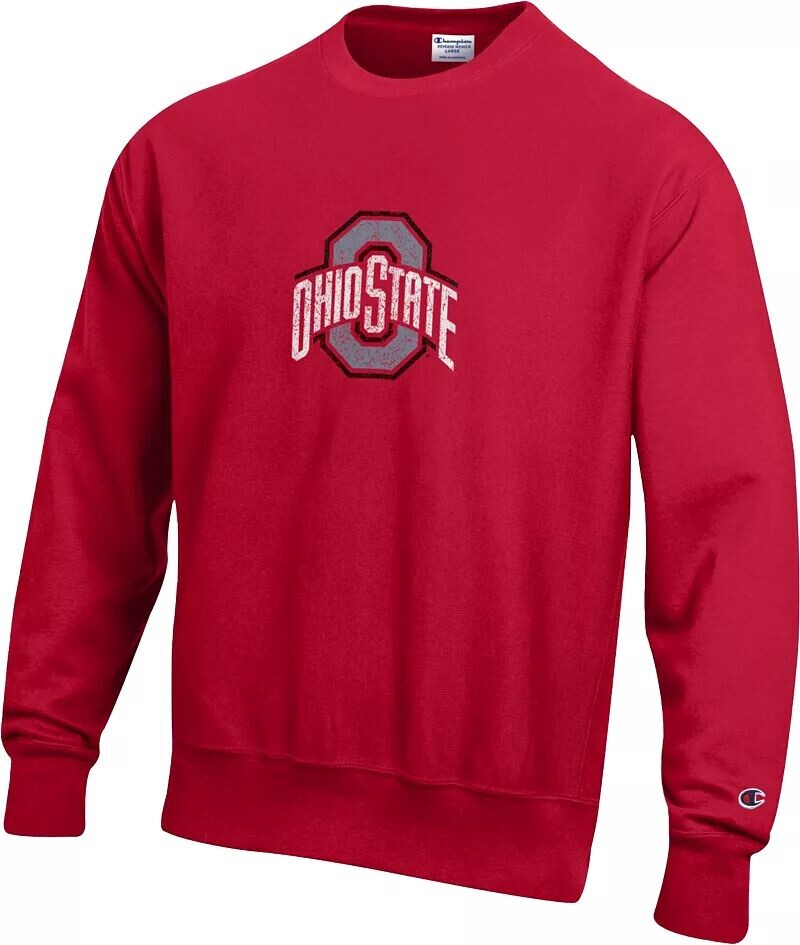

Мужская толстовка с круглым вырезом Champion Ohio State Buckeyes Scarlet обратного плетения