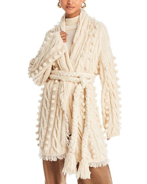 

Кардиган вязанной вязки с поясом FARM Rio, цвет Ivory/Cream