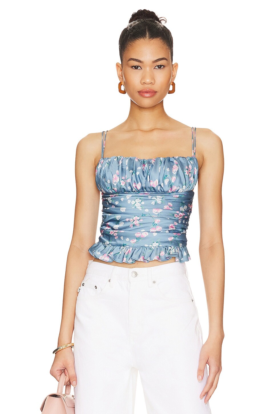 

Топ MORE TO COME Amanda Ruched Cami, цвет Blue Floral