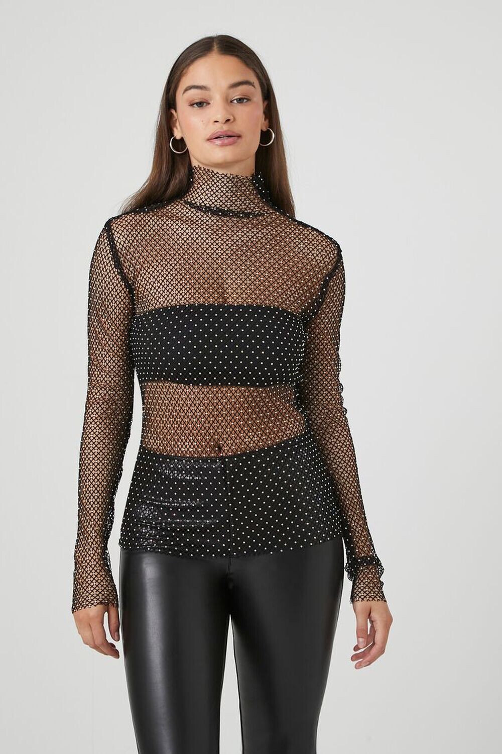 

Прозрачный сетчатый топ со стразами Forever 21, черный
