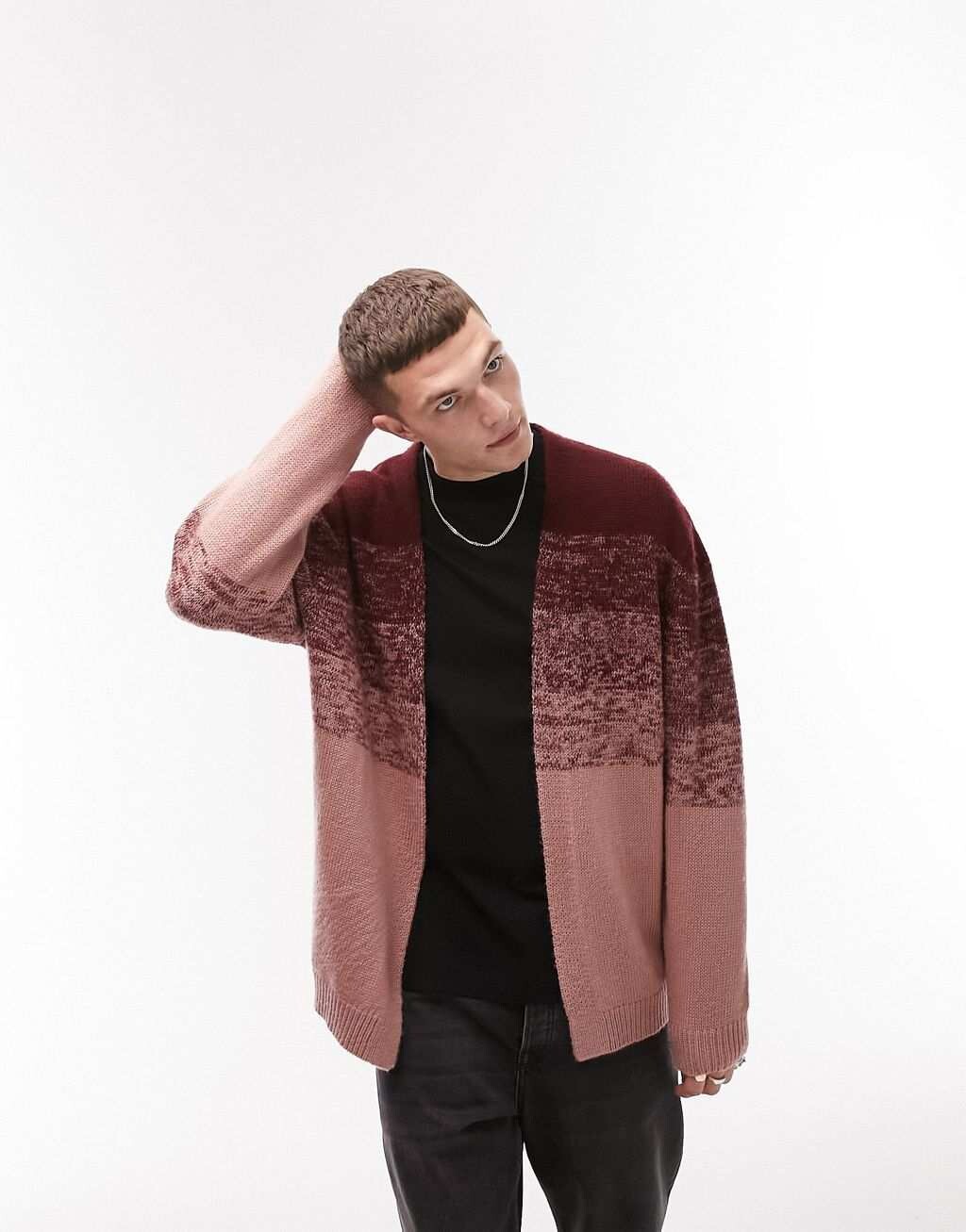 

Бордовый вязаный кардиган с эффектом омбре Topman, Красный