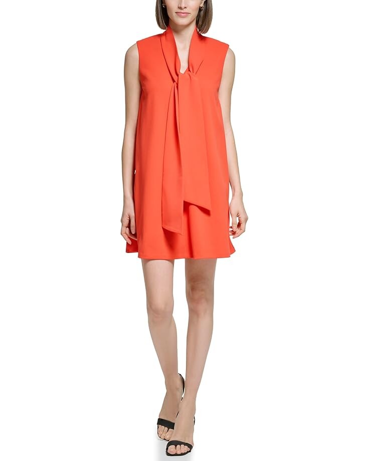 

Платье Calvin Klein Scuba Crepe Trapeze with Neck Tie, цвет Flame