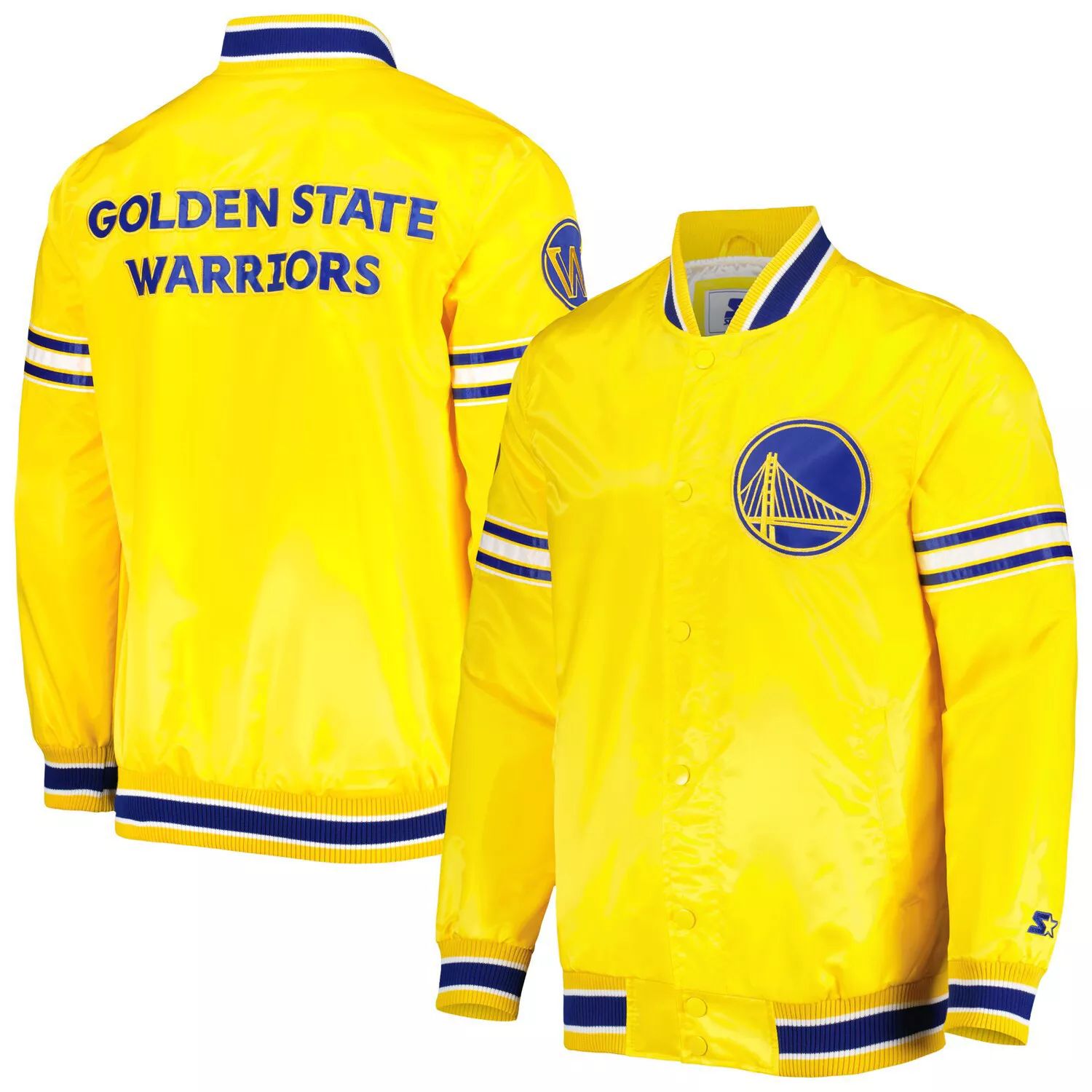Мужская атласная университетская куртка с длинными кнопками Golden State Warriors Slider золотистого цвета Starter мужская белая атласная университетская куртка с длинными кнопками new york yankeess power forward starter