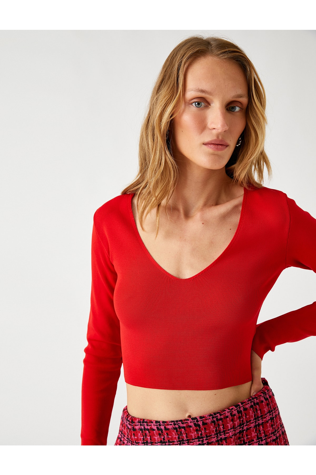 Укороченный вязаный свитер Koton, красный