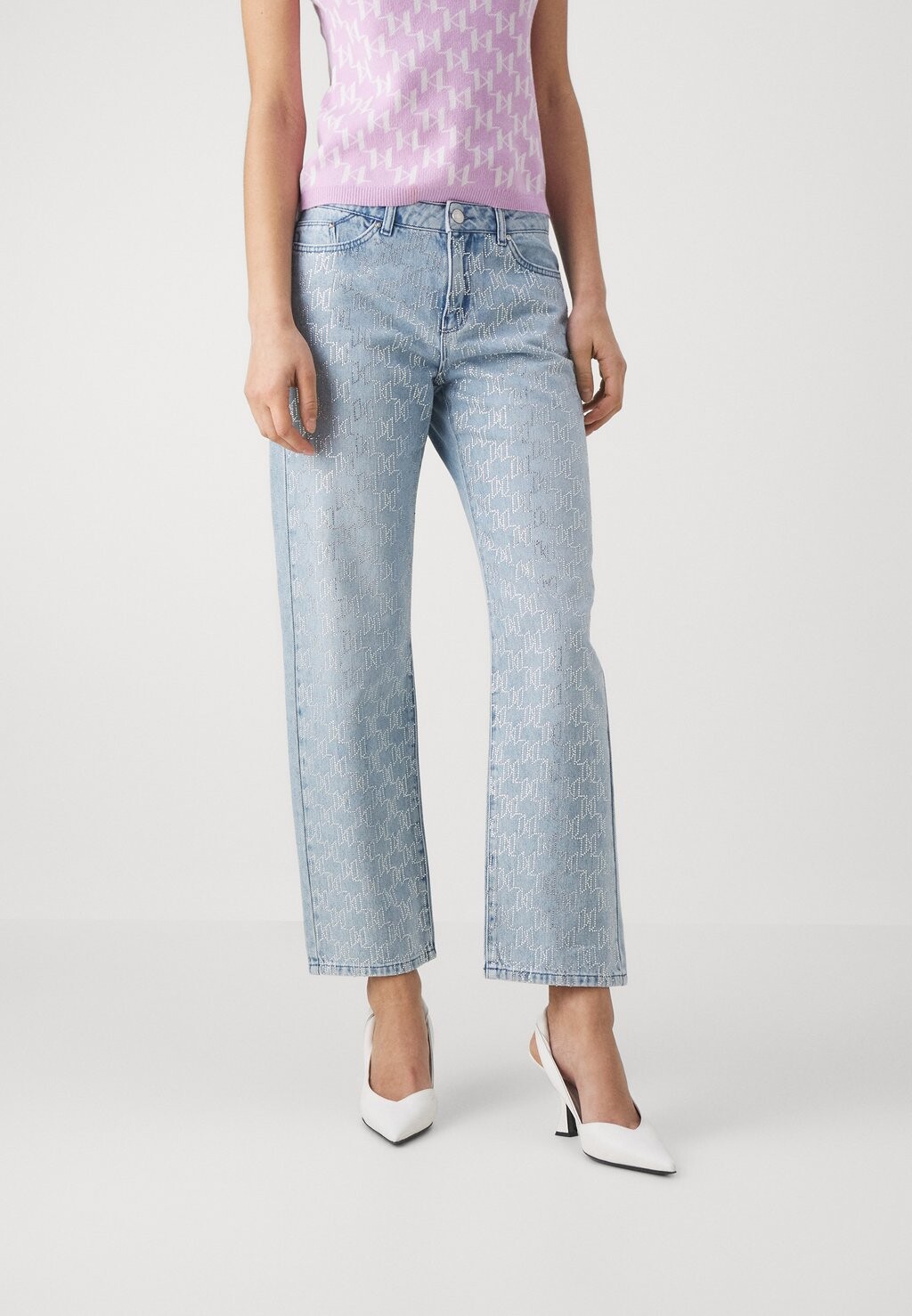 

Джинсы прямого кроя RHINESTONE PANTS KARL LAGERFELD, Светло-синий