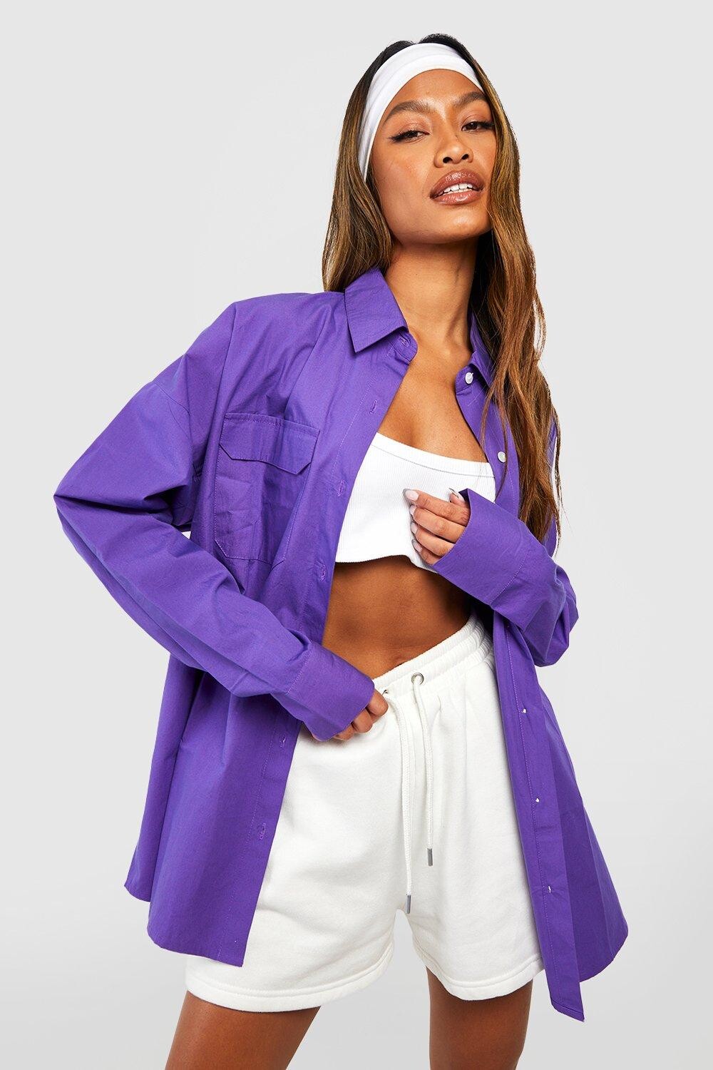 

Рубашка оверсайз из хлопкового поплин Boohoo, фиолетовый