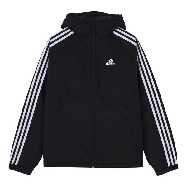 Пуховик adidas 3st Down Jkt Logo Printing Side Stripe Sports Stay Warm hooded down Jacket Black, черный