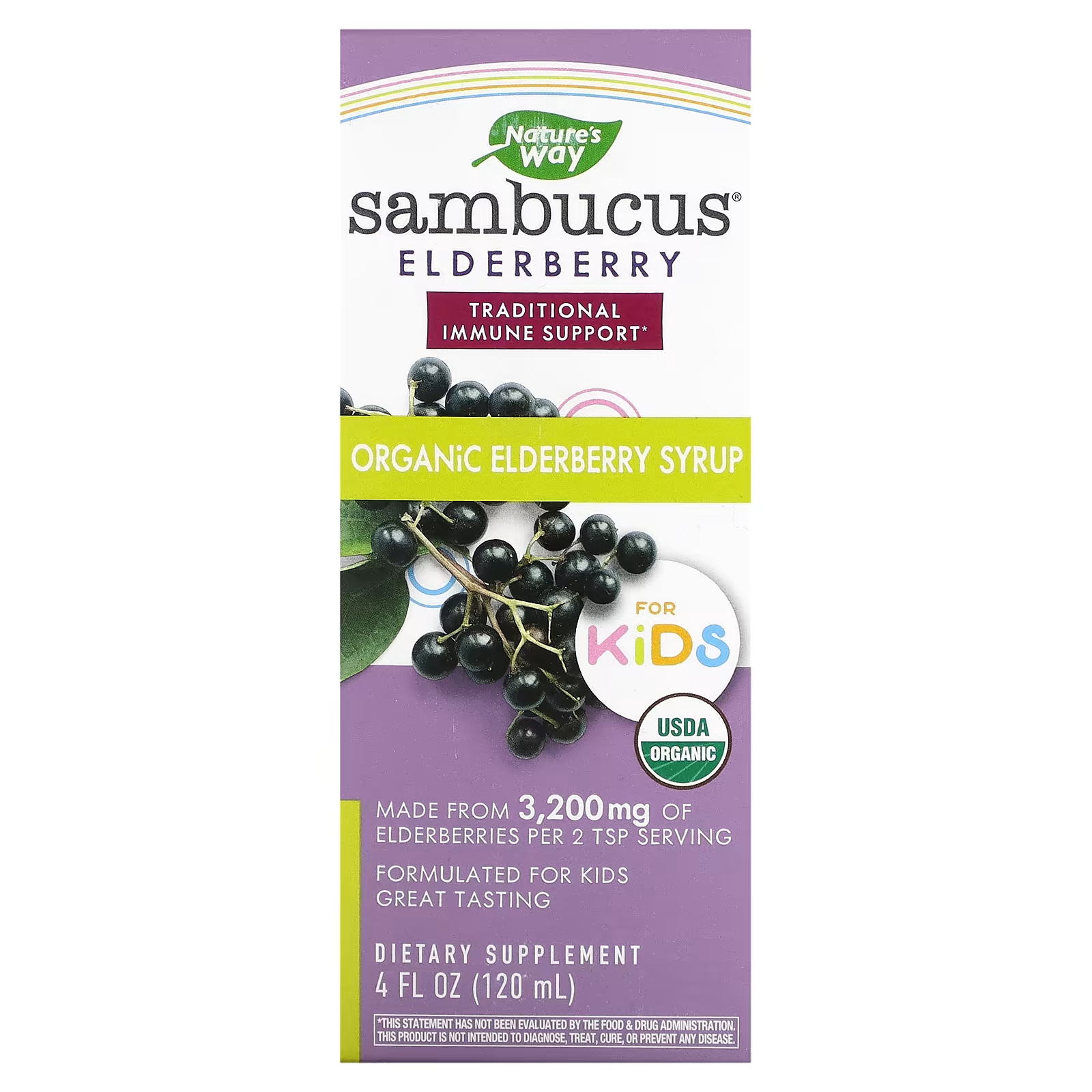 цена Nature's Way Sambucus for Kids Органический сироп из бузины, 4 жидких унции (120 мл)