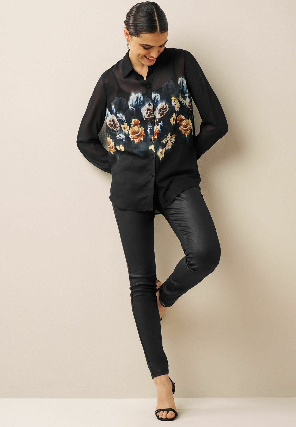 

Рубашка Long Sleeve Sheer Next, цвет black floral placement