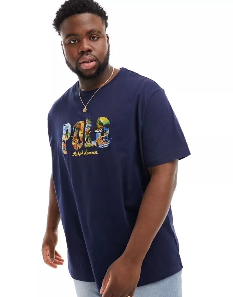 

Темно-синяя классическая футболка оверсайз с цветочным логотипом Polo Ralph Lauren Big & Tall