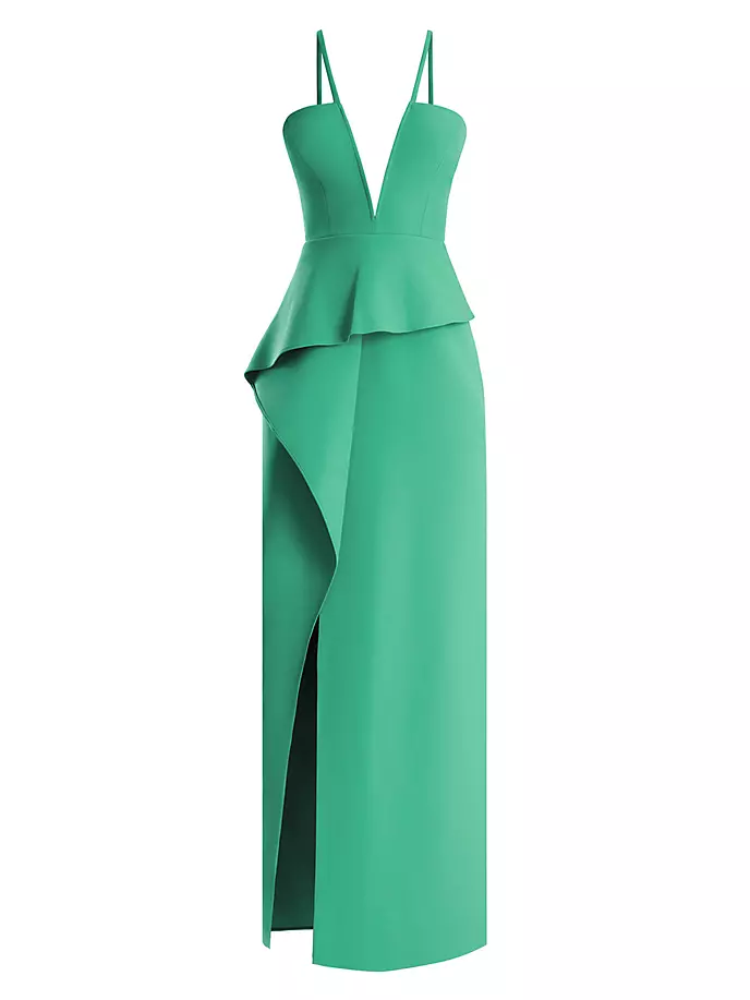 

Платье с баской и открытыми плечами, V-образным вырезом Bcbgmaxazria, малахит