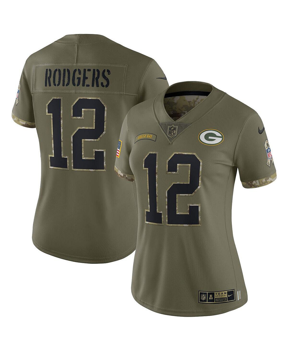 

Женское джерси Aaron Rodgers Olive Green Bay Packers 2022 Salute To Service Limited Nike