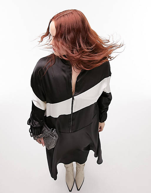 Черное платье миди с молнией и вставками Topshop Curve с кремовой контрастной вставкой