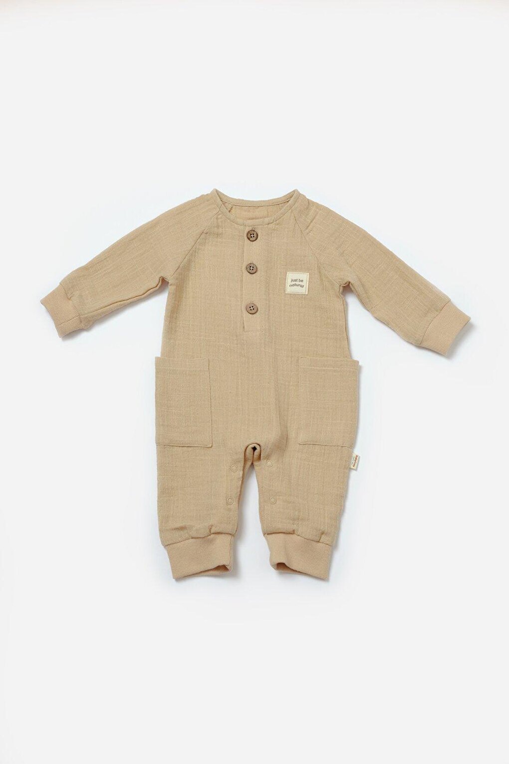 Муслиновый комбинезон с карманами BabyCosy Organic Wear, темно-бежевый