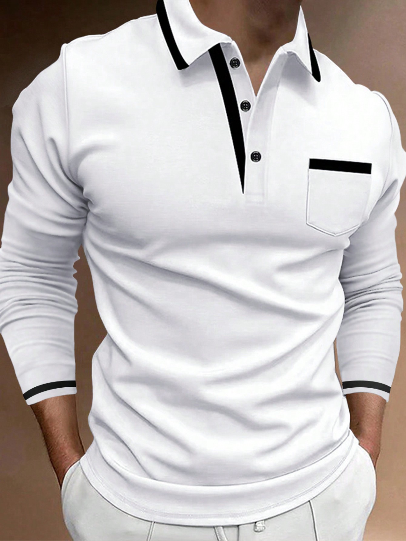 Мужская рубашка поло с карманами и длинными рукавами Manfinity Homme, белый
