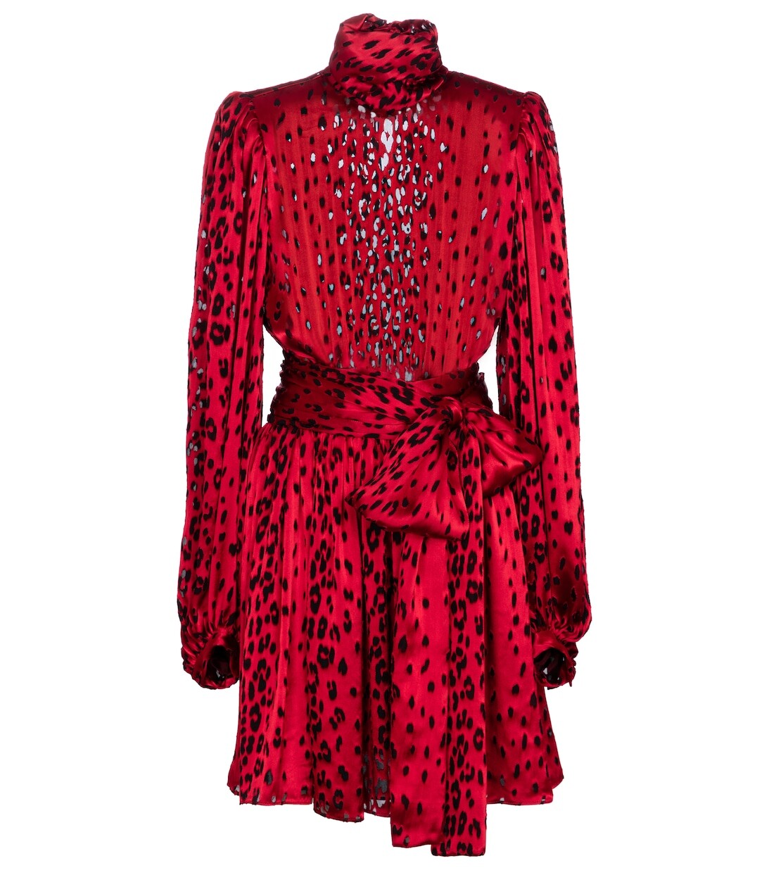 

Атласное мини-платье деворе с леопардовым принтом SAINT LAURENT, красный
