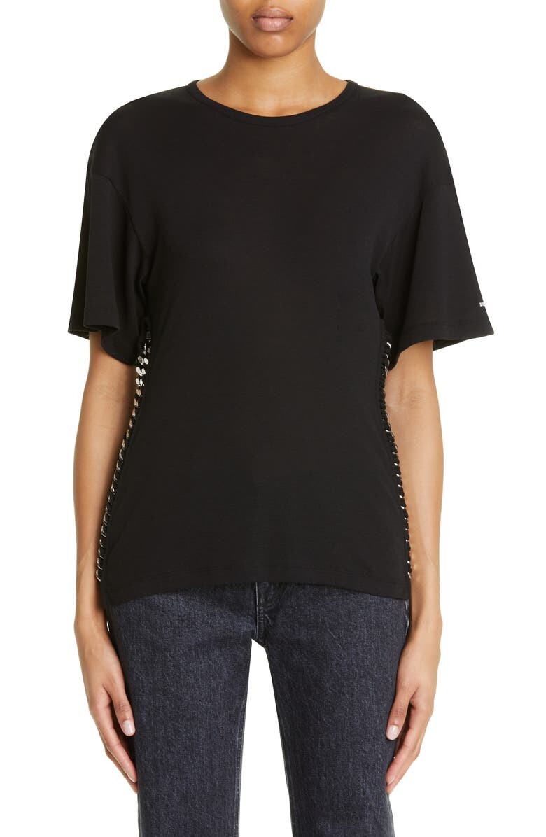 

Футболка из джерси с круглым вырезом и цепочкой Falabella STELLA MCCARTNEY, черный