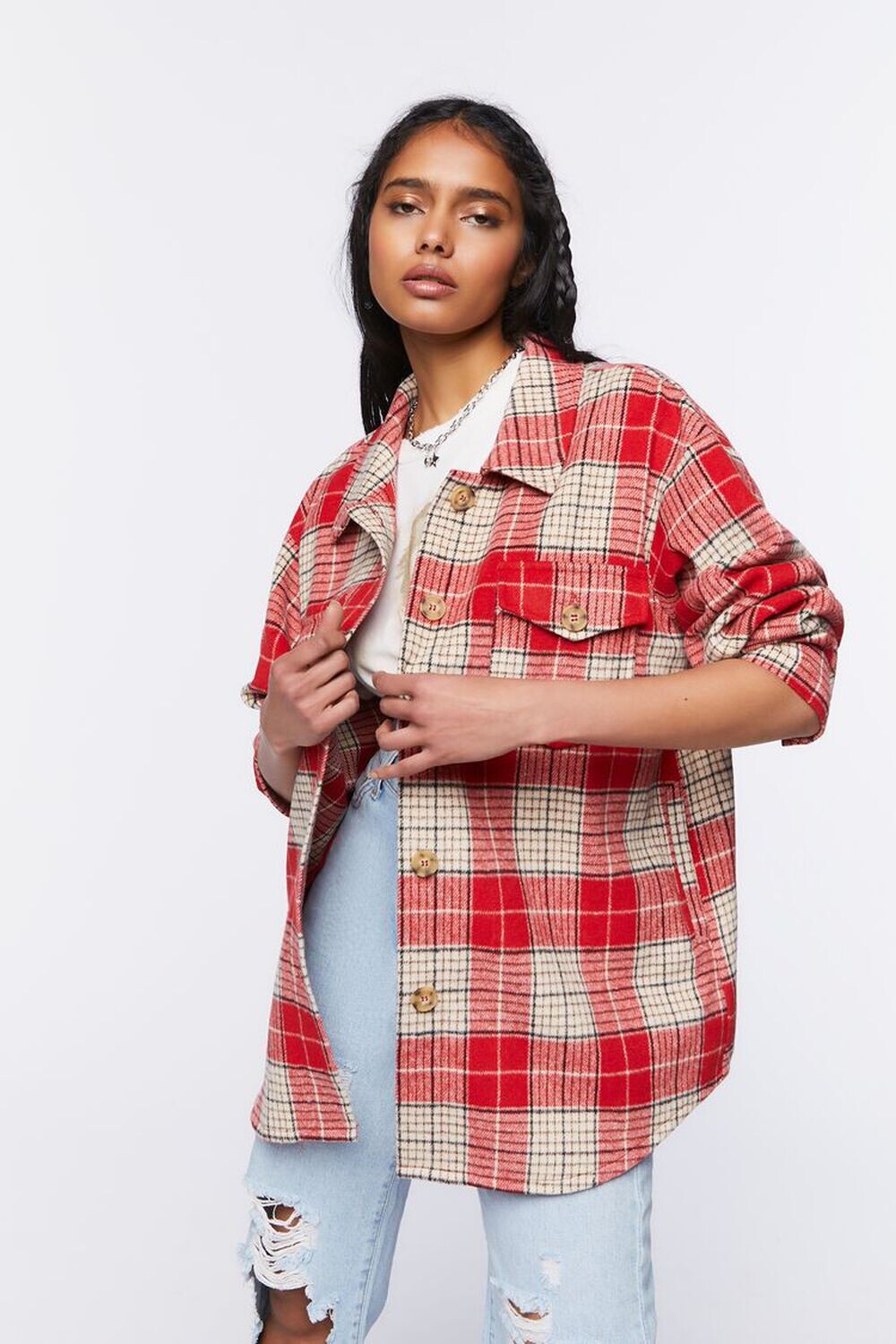 

Клетчатая куртка на пуговицах спереди Forever 21, красный