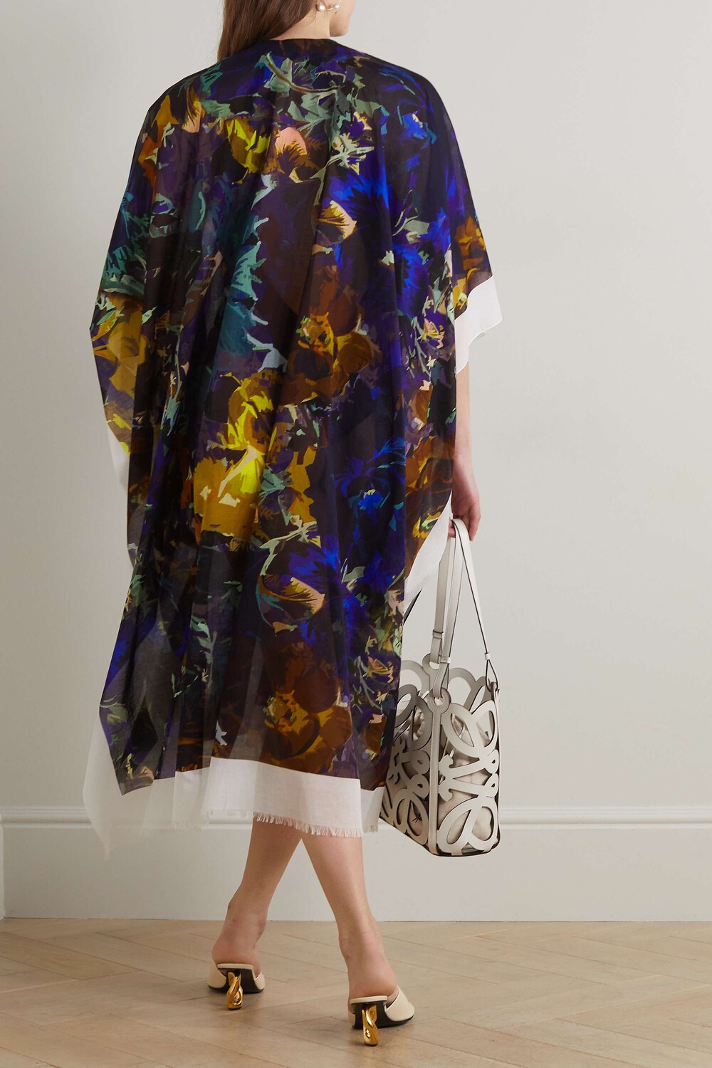 

DRIES VAN NOTEN Кафтан из хлопка и вуали с цветочным принтом, синий