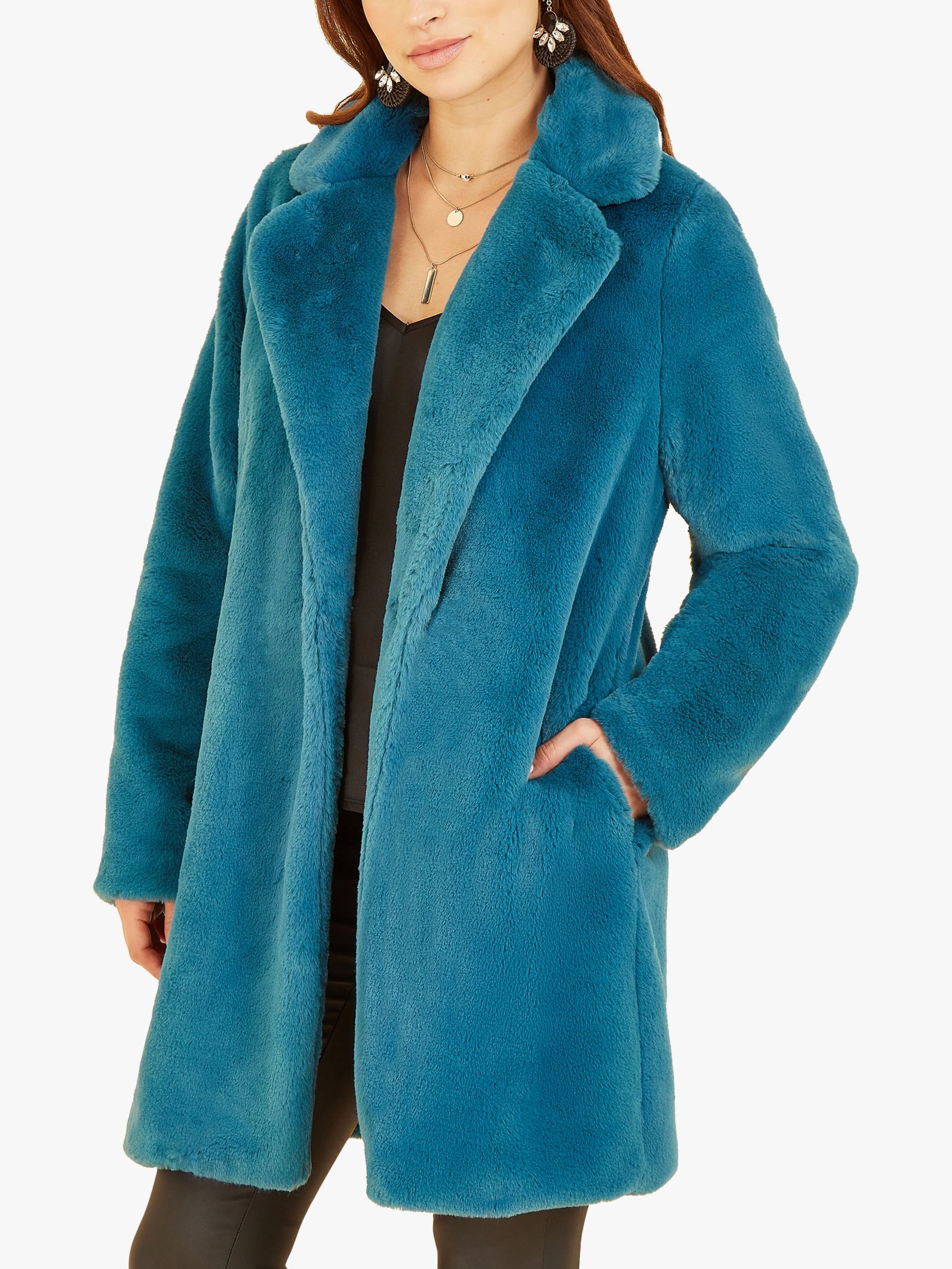 цена Пальто Yumi из искусственного меха, Бирюзовый
