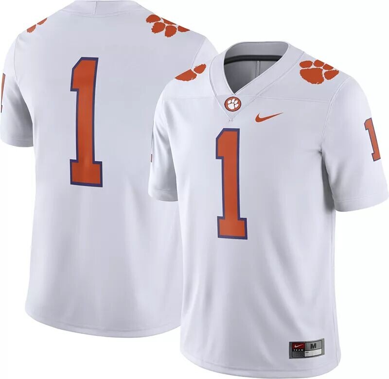 

Мужское белое футбольное джерси Nike Clemson Tigers #1 Dri-FIT Game