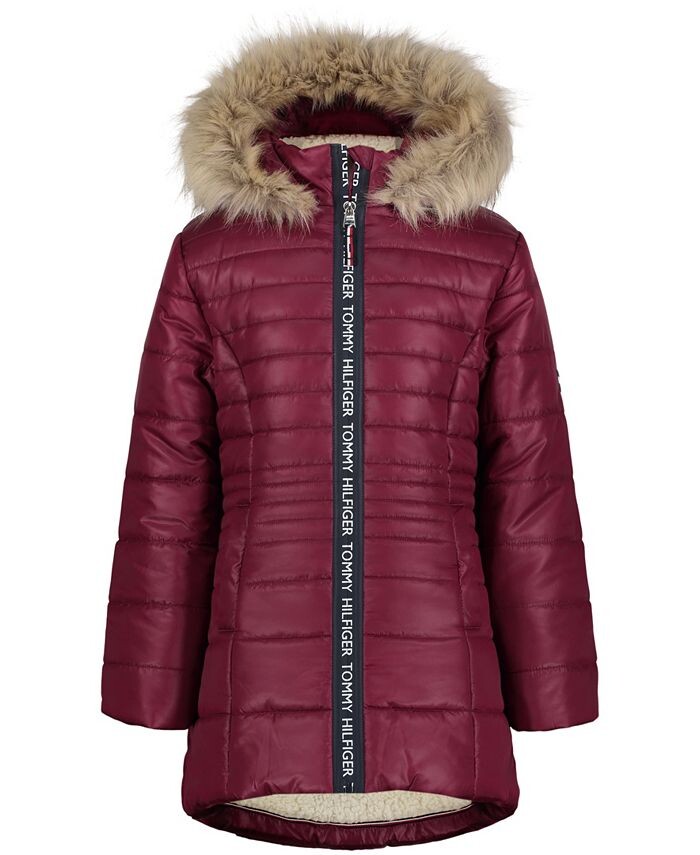 

Фирменная куртка-пуховик с капюшоном для маленьких девочек Tommy Hilfiger, красный